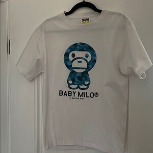Bape White Tee with Blue Baby Milo Graphic